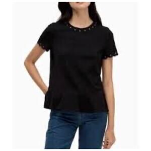 KATE SPADE Women’s Black Studded Peplum Short Sleeve Top XL